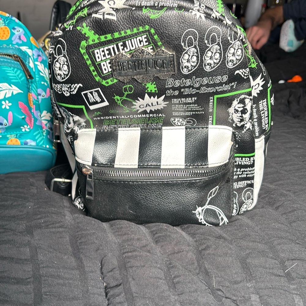 Black and green beetlejuice mini backpack